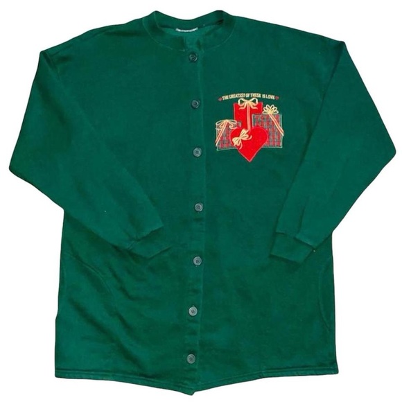 Vintage Sweaters - Vintage Christmas Present Embroidered Cardigan Sweater